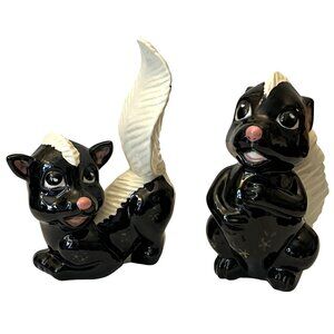 Kitchy Anthropomorphic 1970s Skunks Figurines Pair Signed Handmade
